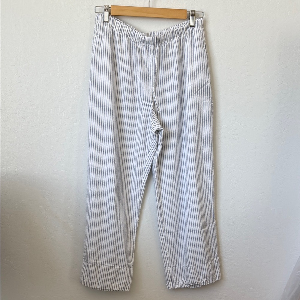 GAP linen blend wide leg pants, white with blue stripes, size Small PETITE